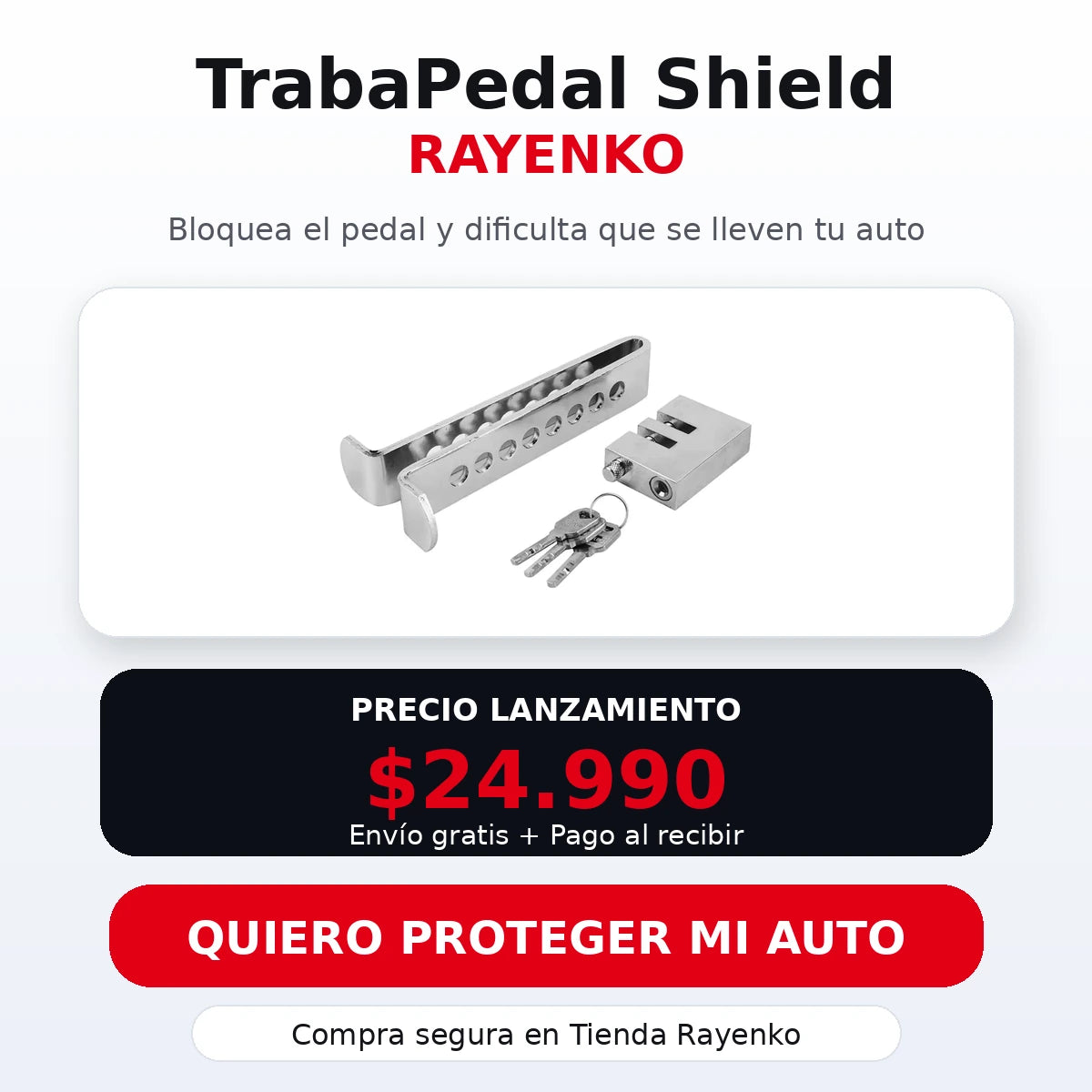 Traba Pedal Shield Rayenko 🔒 Bloquea el pedal y dificulta el robo