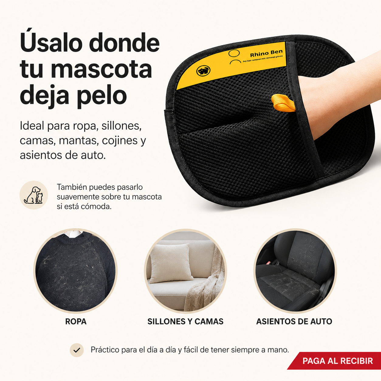 🧤 Guante Quita Pelos para Ropa, Sofás y Asientos