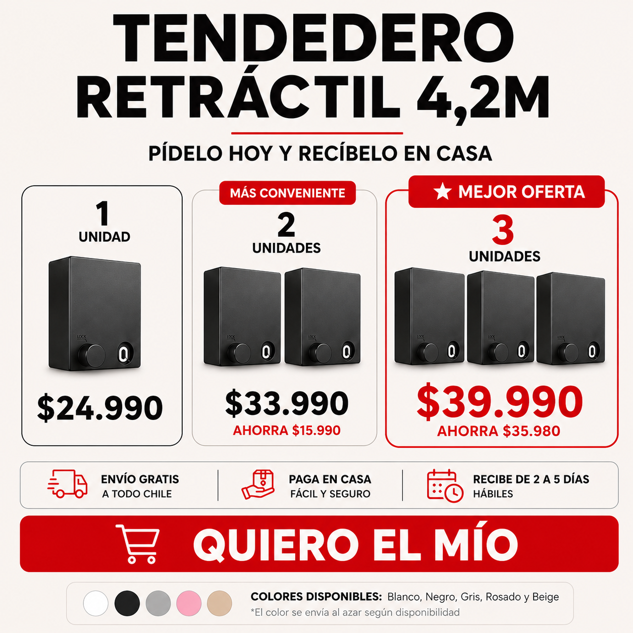 Tendedero Retráctil Rayenko 4,2M | Ahorra Espacio en Casa