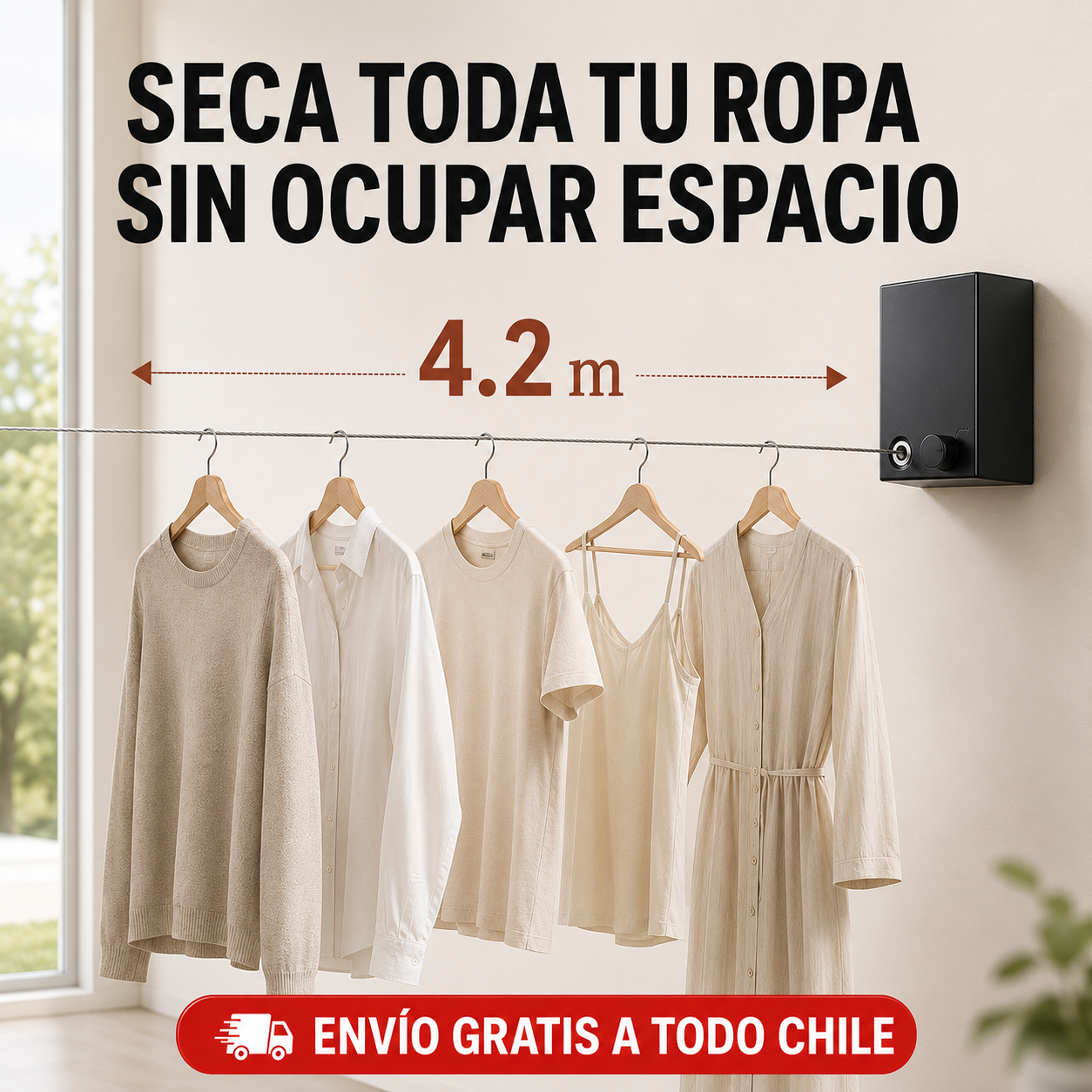 Tendedero Retráctil Rayenko 4,2M | Ahorra Espacio en Casa